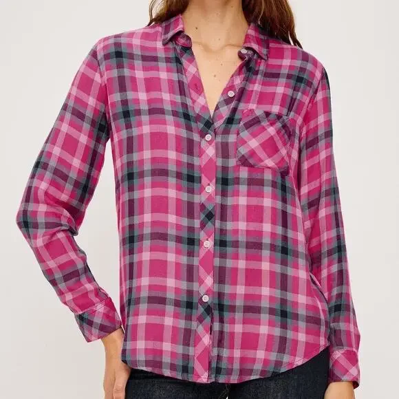NWT Rails Womens Hunter Button Up Shirt S Magenta Stone Blue Plaid $188 Cabin - Picture 1 of 15